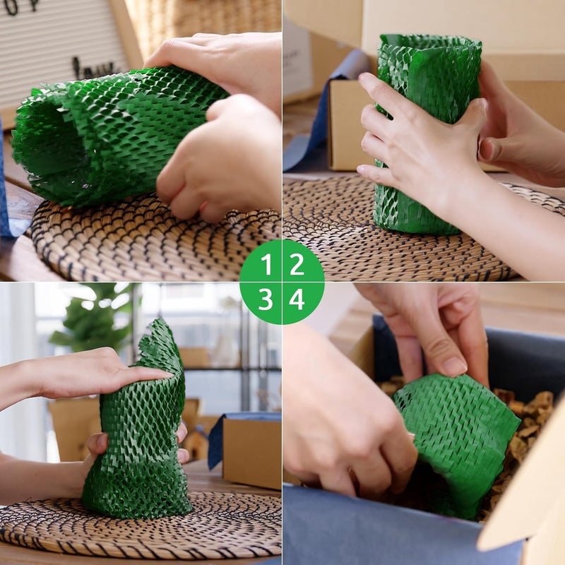 Pine nuts Honeycomb Packing Paper 15" x 131' Eco Friendly Packing Paper for Moving Recyclable Honeycomb Paper Bubble Paper Wrapping with 30 Fragile Sticker Labels and 66fthemp rope (Christmas green) - Image 4